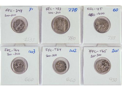REPÚBLICA ROMANA. Lote 6 monedas Denario. AURELIA, BAEBIA, C