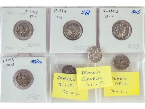 REPÚBLICA ROMANA. Lote 7 monedas Denario. CORNELIA, THORIA, 