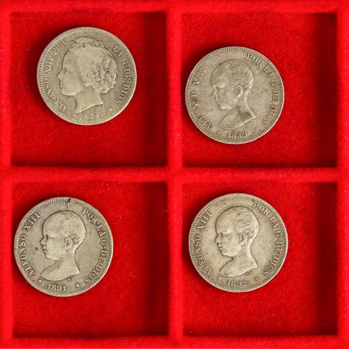 ALFONSO XIII. Lote 4 monedas 2 Pesetas. 1889 a 1894. 1889 (*