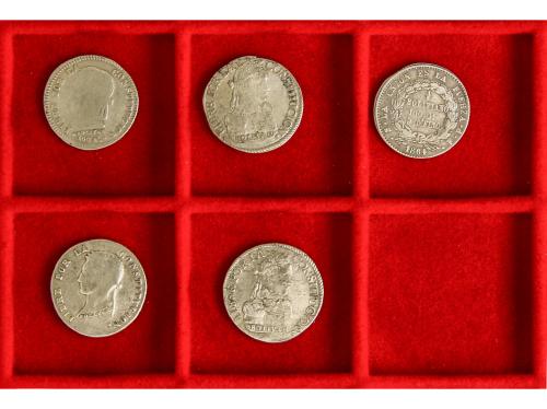 BOLIVIA. Lote 5 monedas 2 Soles (4) y 1/5 Boliviano (1). 183