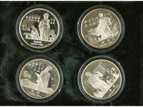 CHINA. Lote 2 set 4 monedas 5 Yuan. 1988 y 1991. AR. People´