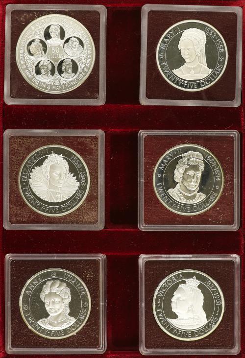 ISLAS CAYMÁN. Lote 2 sets 12 monedas 25 (11) y 50 Dollars. 1