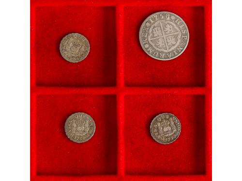 FERNANDO VI. Lote 4 monedas 1/2 (3) y 2 Reales. 1751, 1758/7