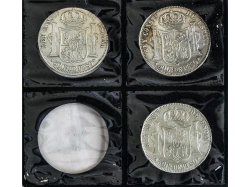 ALFONSO XII. Lote 3 monedas 50 Centavos de Peso. 1881, 1882 