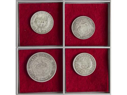 COLOMBIA. Lote 4 monedas 2 Décimos, 20 (2) y 50 Centavos. 18