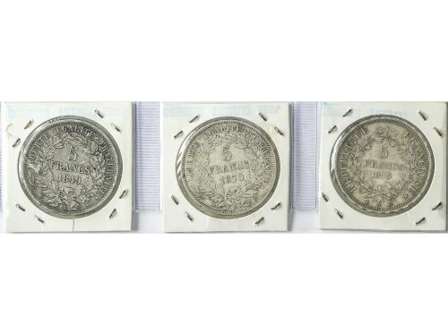 FRANCIA. Lote 3 monedas 5 Francs. 1849-A, 1870-A y 1873-A. I