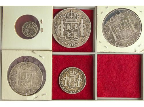 CARLOS IV. Lote 5 monedas 1/2, 2, 4 y 8(2) Reales. 1790 a 18