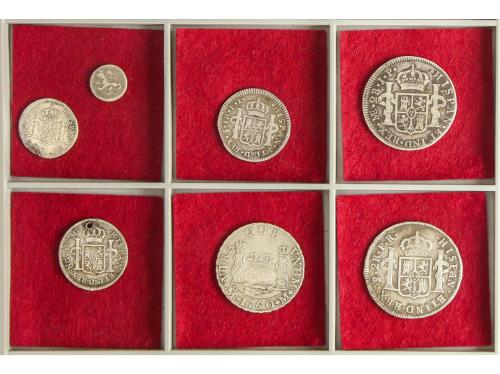 LOTES y COLECCIONES. Lote 7 monedas 1/4, 1/2, 1 (2) y 2 Real