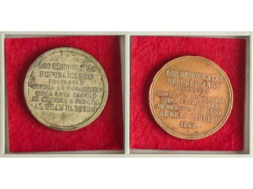 CONDECORACIONES ESPAÑOLAS. Lote 2 medallas. 1869. Demócratas