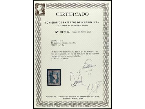 ° ESPAÑA. Ed. 5. 10 reales verde. Cert. CEM. PRECIOSO. MUY R