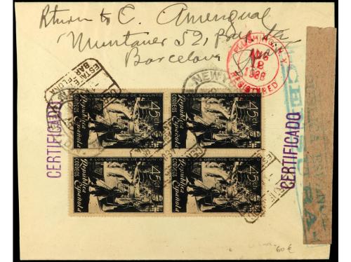 ✉ ESPAÑA. Ed. 773(6), 673. 45 cts. negro. 6 Sellos en S.P.D.