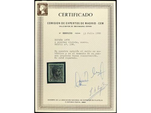* ESPAÑA. Ed. 198. 4 pts. violeta. Magnífico sello por su co