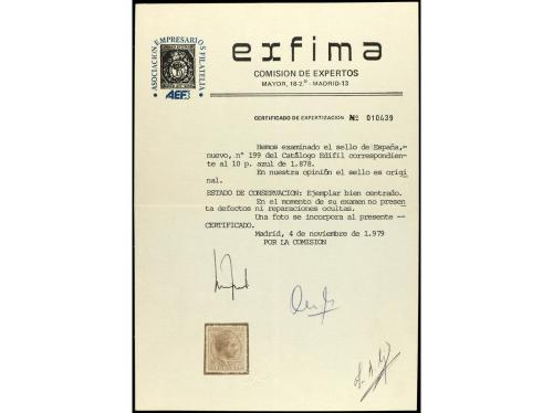 * ESPAÑA. Ed. 199. 10 pts. azul. Precioso sello por su color