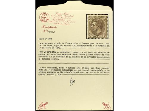 * ESPAÑA. Ed. 208. 4 pts. gris. Precioso sello por su colo y