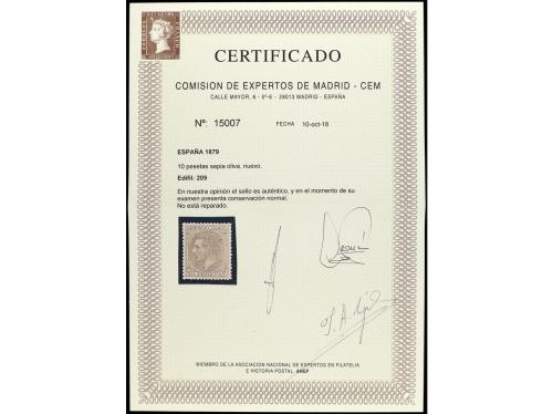 * ESPAÑA. Ed. 209. 10 pts. sepia oliva. Muy bien centrado. C