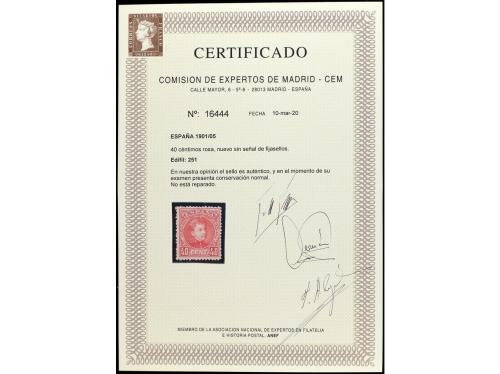 ** ESPAÑA. Ed. 251. 40 cts. rosa. Bien centrado. Cert. CEM. 