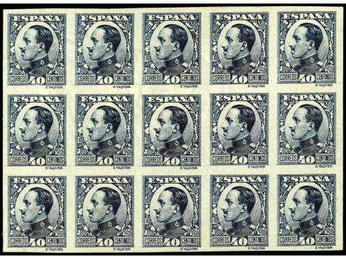 * ESPAÑA. Ed. 497p. 40 cts. azul en bloque de 15 SIN DENTAR 