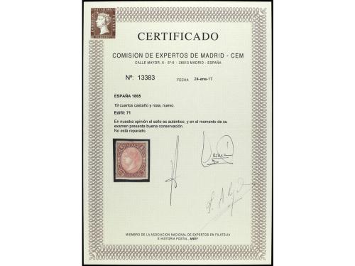 * ESPAÑA. Ed. 71. 19 cuartos castaño y rosa. Cert. CEM y COM
