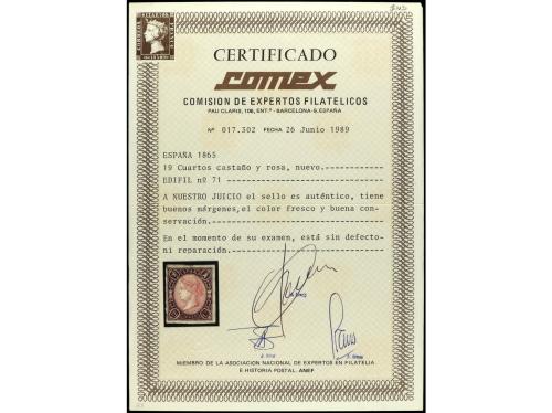 * ESPAÑA. Ed. 71. 19 cuartos castaño y rosa. Cert. CEM y COM