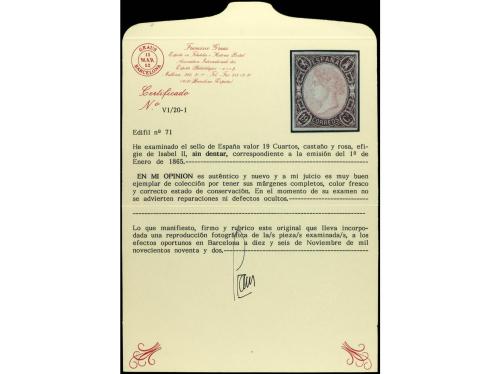 * ESPAÑA. Ed. 71. 19 cuartos castaño y rosa. Márgenes comple