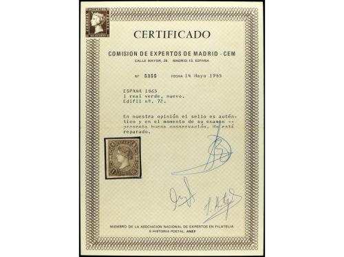 * ESPAÑA. Ed. 72. 1 real verde. Precioso sello por su color 