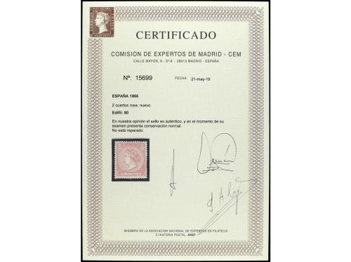 * ESPAÑA. Ed. 80. 2 cuartos rosa. Perfecto centrado. Cert. C