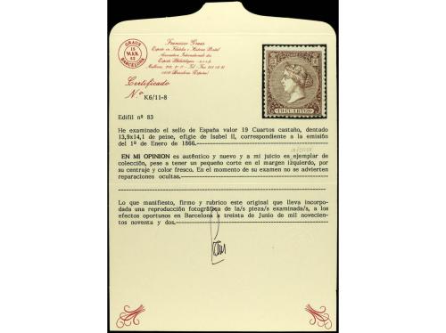 * ESPAÑA. Ed. 83. 19 cuartos castaño. Precioso sello pese a 