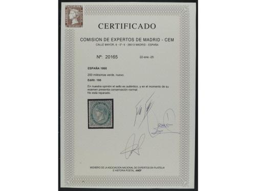 * ESPAÑA. Ed. 100. 200 mils. verde. Muy bien centrado. Cert.