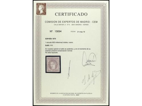 * ESPAÑA. Ed. 111. 1 esc. 600 mils. violeta. Magnífico centr