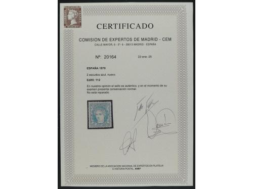 * ESPAÑA. Ed. 112. 2 esc. azul. Cert. CEM. PRECIOSO. MUY RAR