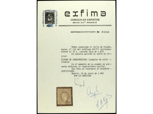 * ESPAÑA. Ed. 113. 12 cuartos castaño rojizo. Cert. GRAUS y 