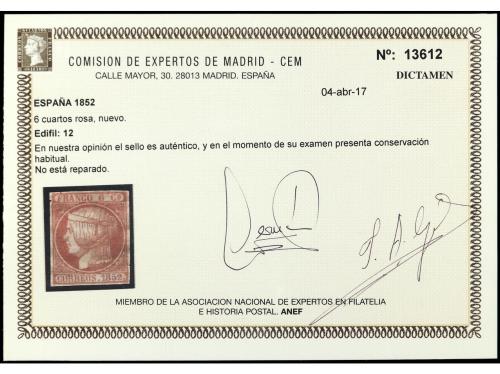 * ESPAÑA. Ed. 12. 6 cuartos rosa. Dictamen CEM. BONITO. RARO