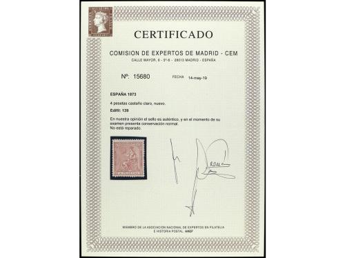 * ESPAÑA. Ed. 139. 4 pts. castaño claro. Precioso sello por 