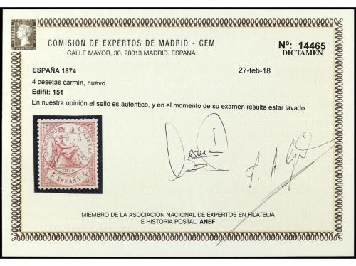 * ESPAÑA. Ed. 151. 4 pts. carmín. Precioso sello pese a esta