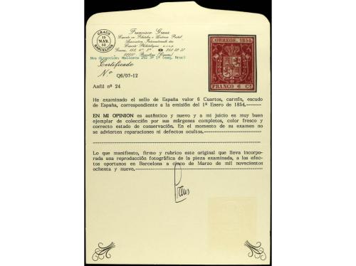 * ESPAÑA. Ed. 24. 6 cuartos carmín. Cert. GRAUS. PRECIOSO. R