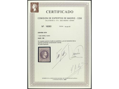 * ESPAÑA. Ed. 158. 1 real violeta. Precioso sello por su col