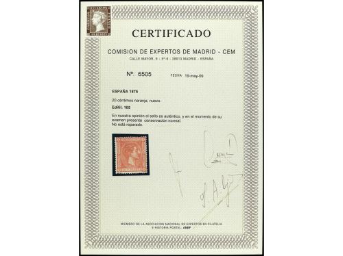* ESPAÑA. Ed. 165. 20 cts. naranja. Sello de lujo por su col