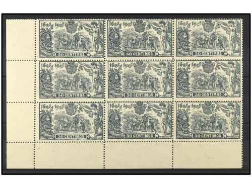 ** ESPAÑA. Ed. 263(9). 50 cts. azul grisáceo en bloque de 9.