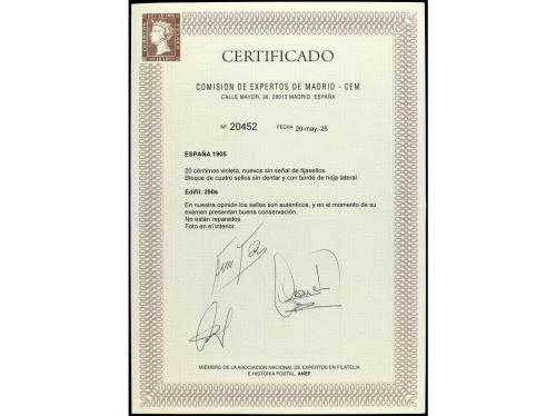 ** ESPAÑA. Ed. 290s(4). 20 cts.violeta en bloque de 4 SIN DE