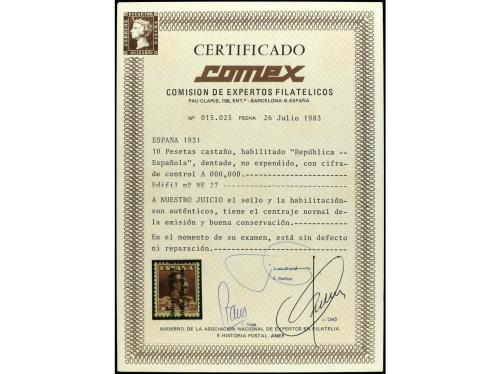 * ESPAÑA. Ed. NE27. 10 pts. castaño amarillento. Bien centra