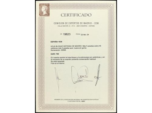 (*) ESPAÑA. Ed. 760. AÉREO + 5 pts. azul. HB. Cert. CEM. PRE