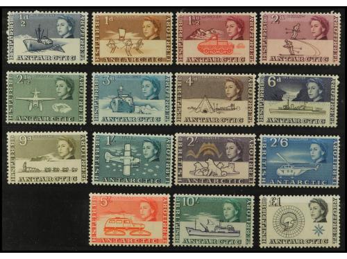 ** COLONIAS INGLESAS. Yv. 1/15 y 25/35. ÁNTARTIDA BRITÁNICA.