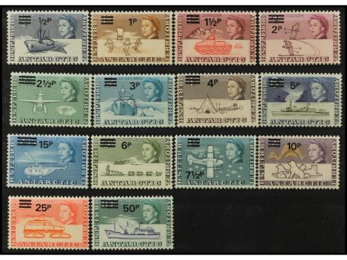 ** COLONIAS INGLESAS. Yv. 1/15 y 25/35. ÁNTARTIDA BRITÁNICA.