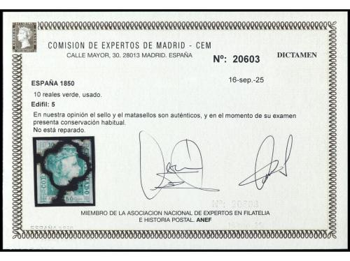 ° ESPAÑA. Ed. 5. 10 reales verde con ARAÑA única y la cara d