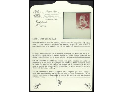 ** ESPAÑA. Ed. 2795s. JUAN CARLOS I. 5 pts. púrpura SIN DENT