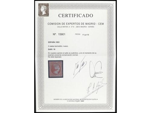 * ESPAÑA. Ed. 19. 2 reales bermellón. Márgenes completos. Ce