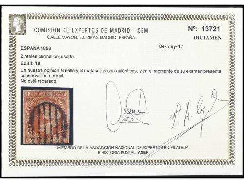 ° ESPAÑA. Ed. 19. 2 reales bermellón. Dictamen CEM. PRECIOSO