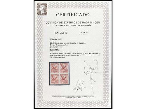 ** ESPAÑA. Ed. 454s(4). 20 cts. rosa en bloque de 4 SIN DENT