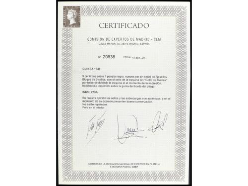 ** ESPAÑA. Ed. 273A. 5 cts. s. 1 pta. negro. Bloque de 9 con