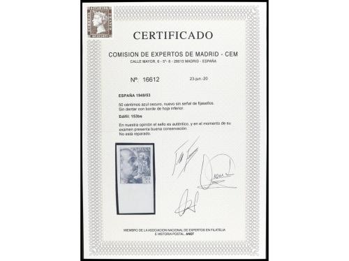 ** ESPAÑA. Ed. 1053s. 50 cts. azul oscuro SIN DENTAR con bor